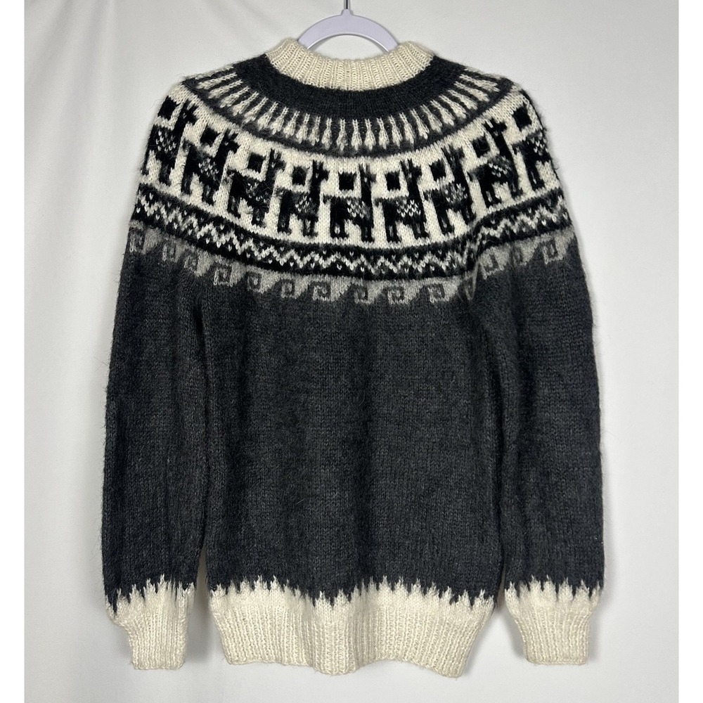Alpaca Wool Blend‎ Sweater Gray Crewneck Winter Outdoors Traditional Unisex M/L